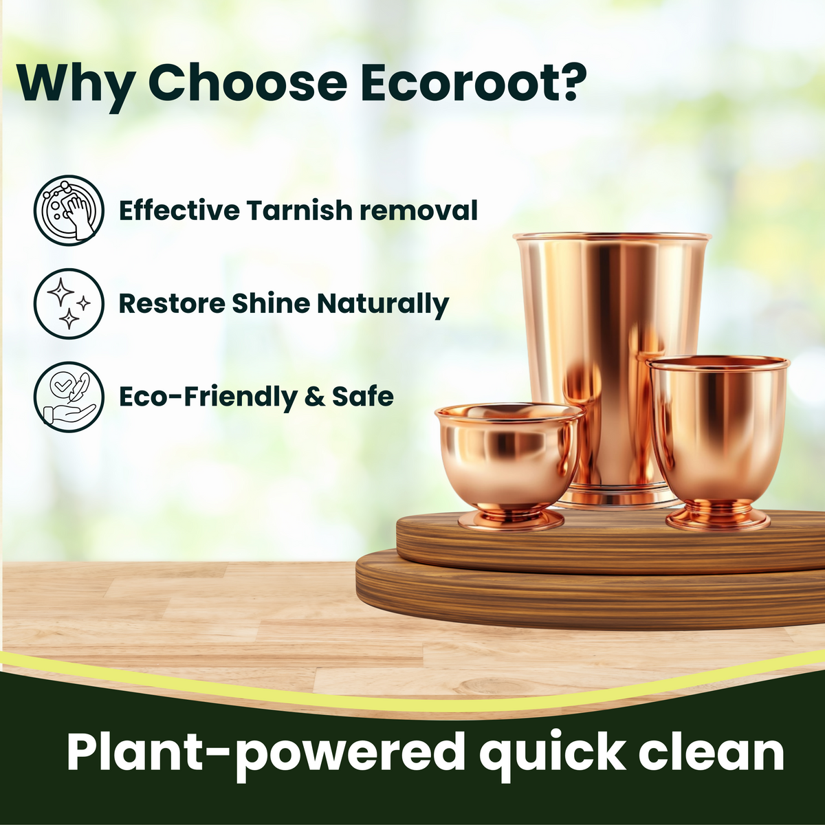 Ecoroot Natural Brass & Copper Cleaner Bioenzyme Formula | Non-Toxic, Eco-Friendly, Safe for Puja Items & Utensils