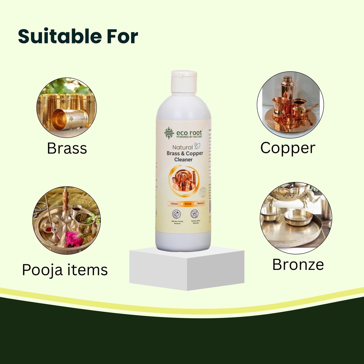 Ecoroot Natural Brass & Copper Cleaner Bioenzyme Formula | Non-Toxic, Eco-Friendly, Safe for Puja Items & Utensils