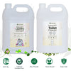 Eco Root Natural Laundry Detergent and Toilet Cleaner in white plastic jugs. Eco-friendly, plant-based cleaning products.