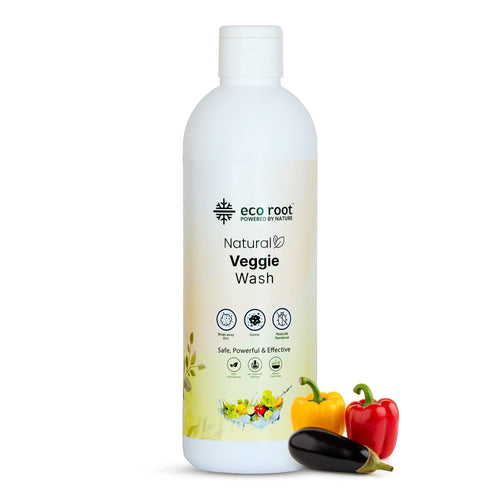 Ecoroot Natural Veggie Wash 500ml bottle – bio-enzyme powered fruit and vegetable cleaner with bell peppers and eggplant